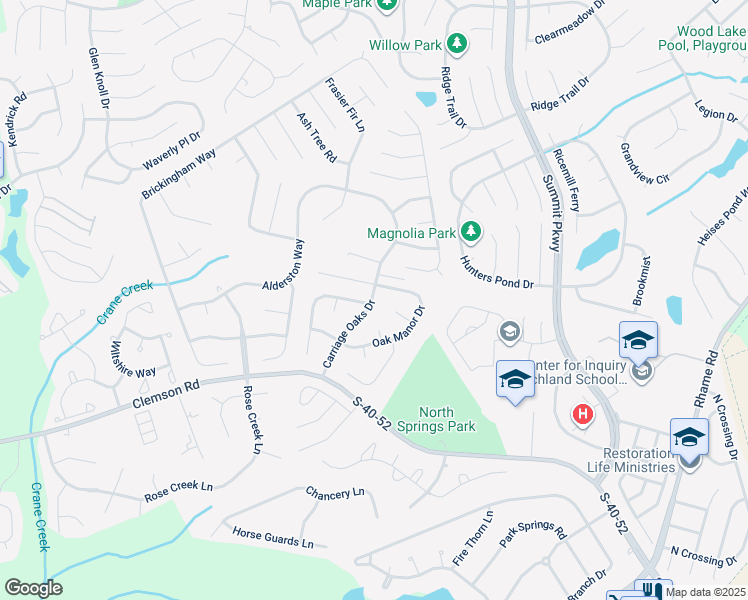 map of restaurants, bars, coffee shops, grocery stores, and more near 304 Carriage Oaks Drive in Columbia