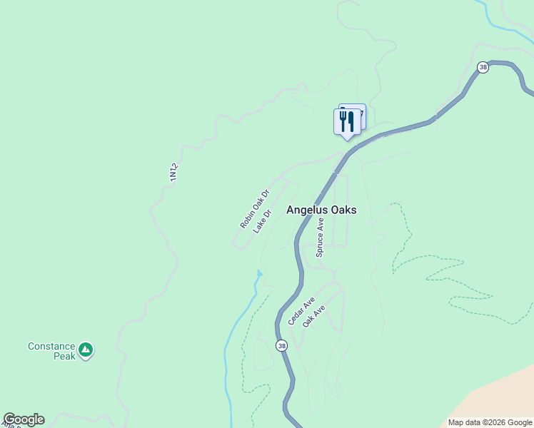 map of restaurants, bars, coffee shops, grocery stores, and more near 5961 Lake Drive in Angelus Oaks