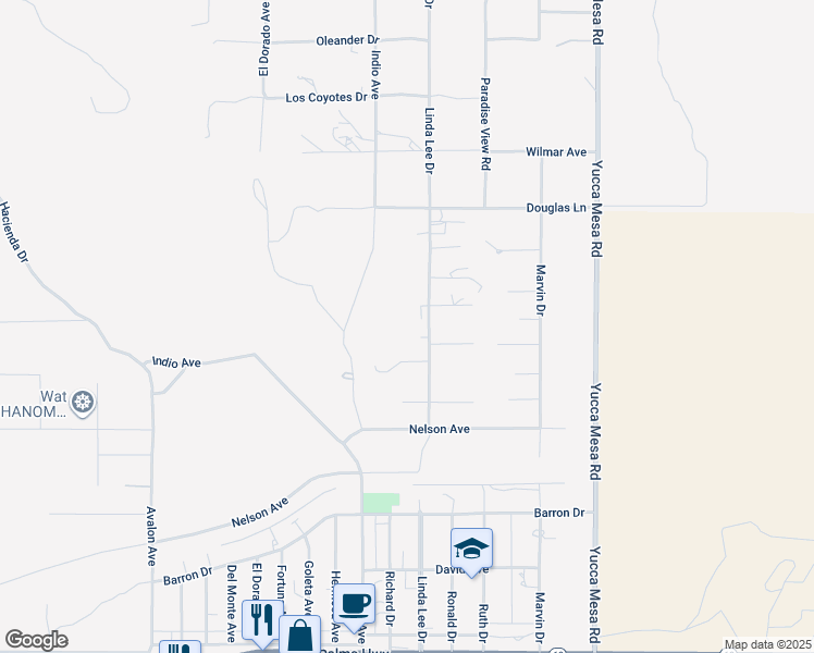 map of restaurants, bars, coffee shops, grocery stores, and more near in Yucca Valley
