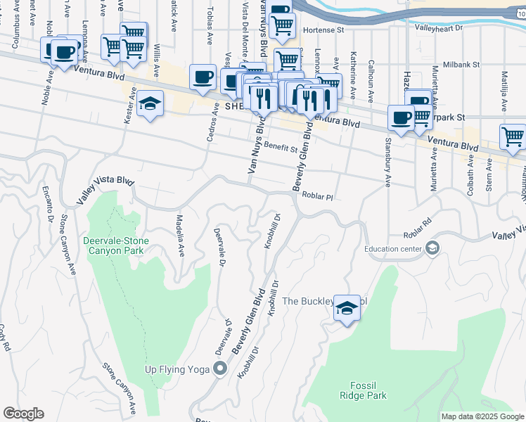 map of restaurants, bars, coffee shops, grocery stores, and more near 4184 Knobhill Drive in Los Angeles