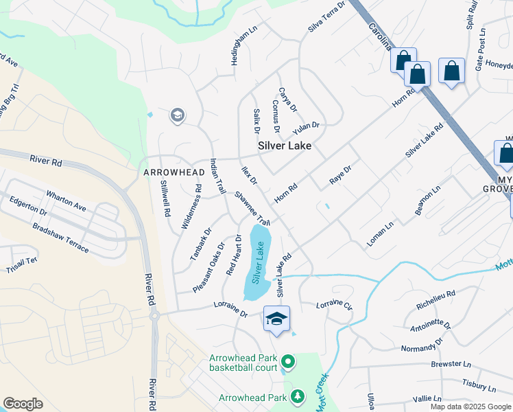 map of restaurants, bars, coffee shops, grocery stores, and more near 614 Shawnee Trail in Wilmington