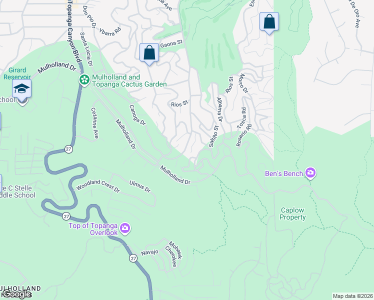 map of restaurants, bars, coffee shops, grocery stores, and more near 4260 Canoga Avenue in Los Angeles