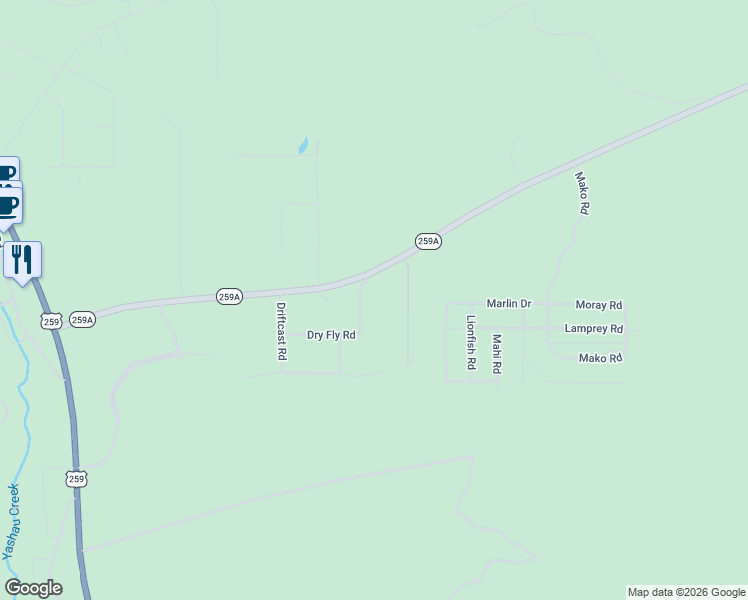 map of restaurants, bars, coffee shops, grocery stores, and more near Dry Fly Road in Broken Bow