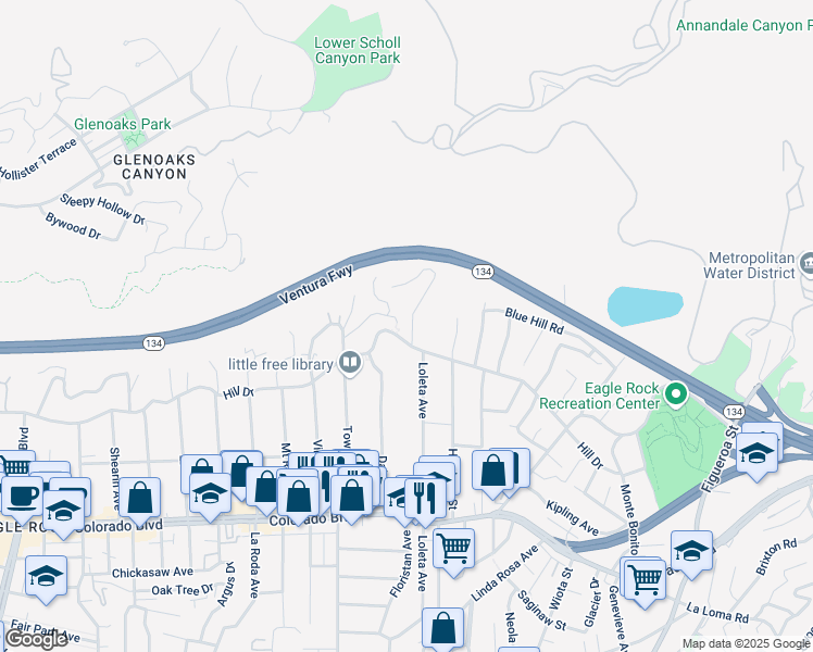 map of restaurants, bars, coffee shops, grocery stores, and more near 5426 Dahlia Drive in Los Angeles