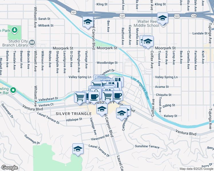 map of restaurants, bars, coffee shops, grocery stores, and more near 12118 Hoffman Street in Los Angeles