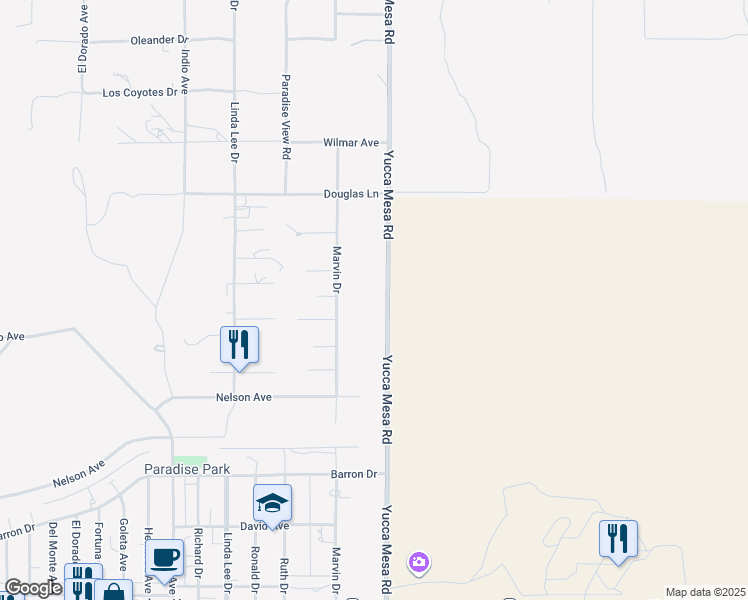 map of restaurants, bars, coffee shops, grocery stores, and more near 5930 Yucca Mesa Road in Yucca Valley
