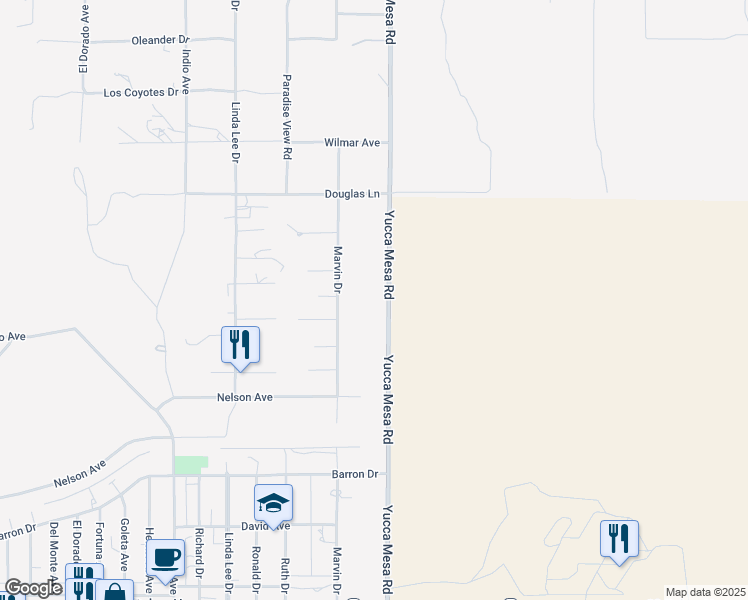map of restaurants, bars, coffee shops, grocery stores, and more near 5930 Yucca Mesa Road in Yucca Valley