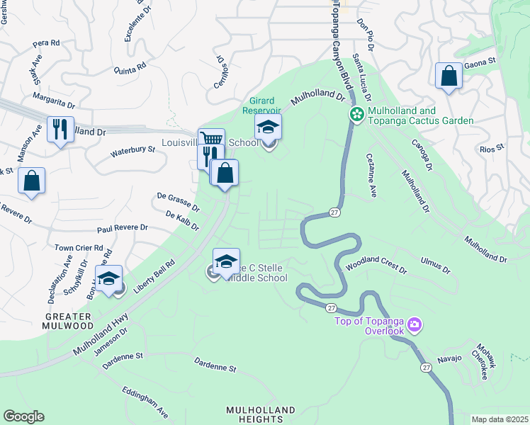 map of restaurants, bars, coffee shops, grocery stores, and more near 4201 Topanga Canyon Boulevard in Topanga