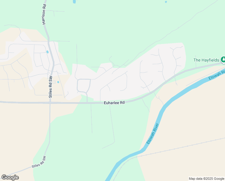 map of restaurants, bars, coffee shops, grocery stores, and more near 15 Caboose Court Southwest in Cartersville