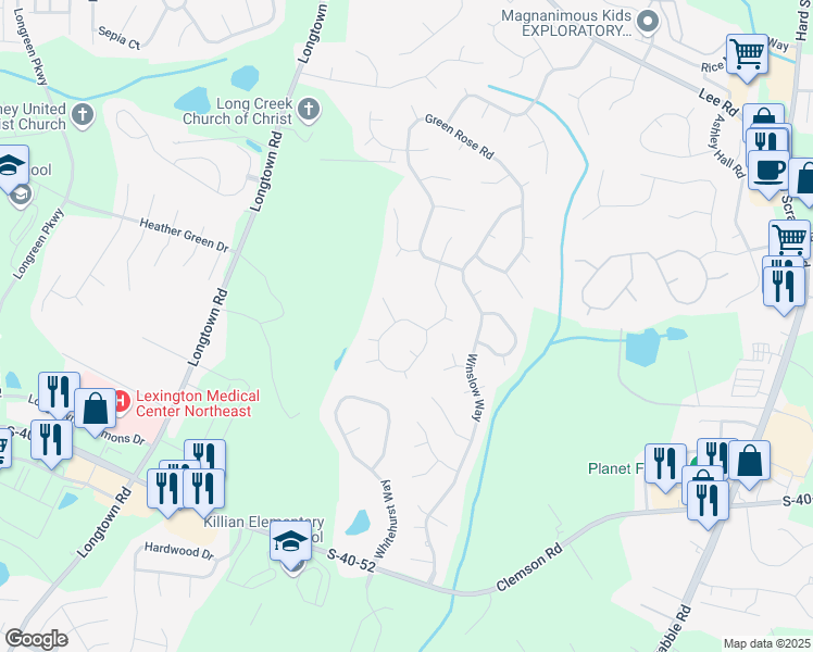 map of restaurants, bars, coffee shops, grocery stores, and more near 109 Thornfield Road in Columbia