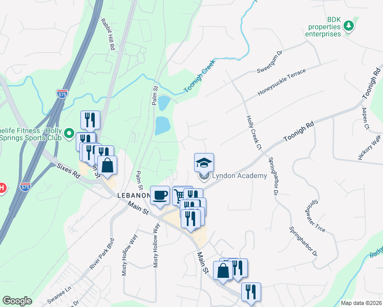 map of restaurants, bars, coffee shops, grocery stores, and more near 205 Cryder Lane in Canton