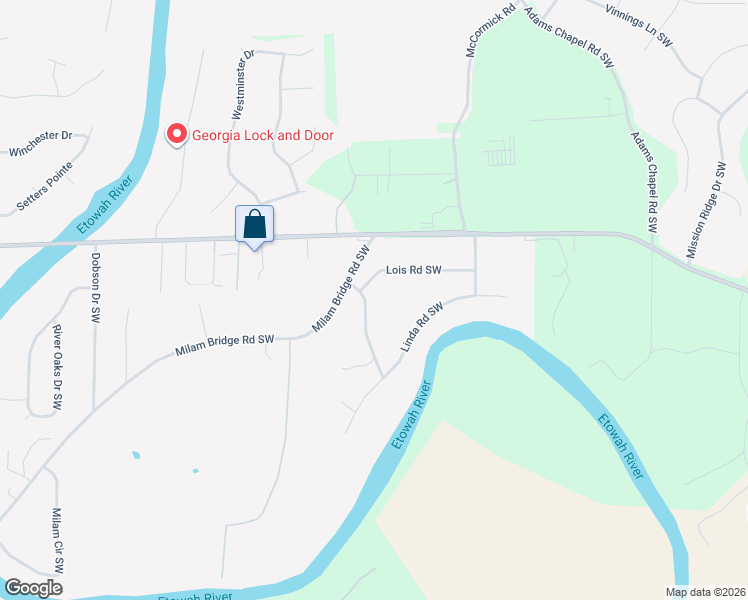 map of restaurants, bars, coffee shops, grocery stores, and more near 19 Colleen and Karen Road Southwest in Cartersville
