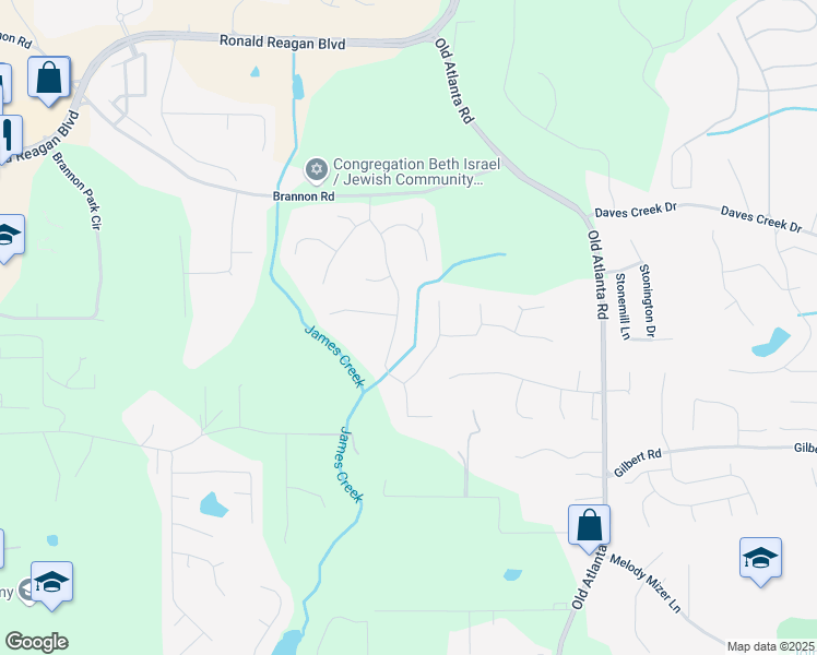 map of restaurants, bars, coffee shops, grocery stores, and more near 1315 Woodland Trace in Cumming