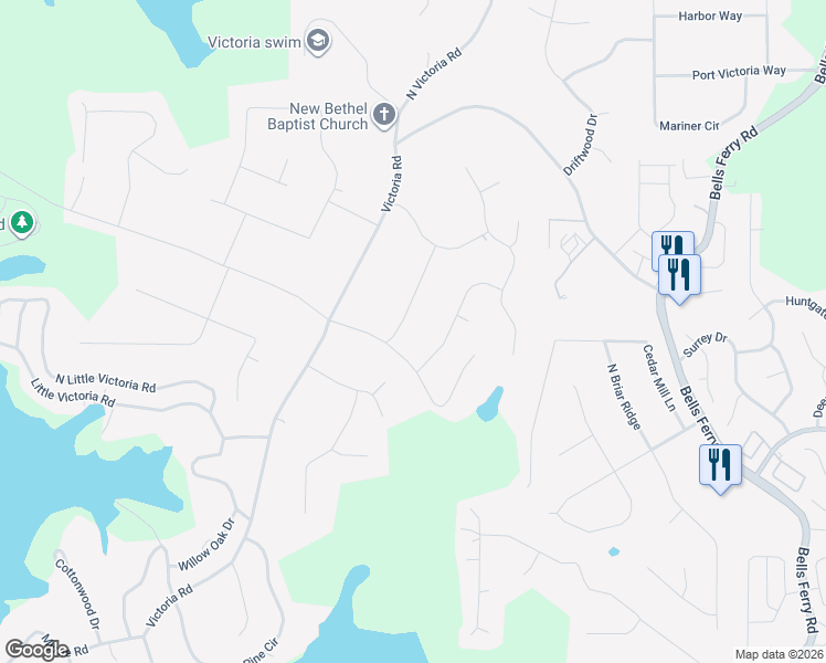 map of restaurants, bars, coffee shops, grocery stores, and more near 1204 Trout Drive in Woodstock