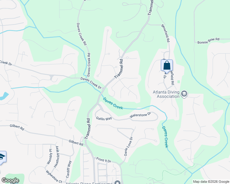 map of restaurants, bars, coffee shops, grocery stores, and more near 2510 Maple Ridge Lane in Cumming
