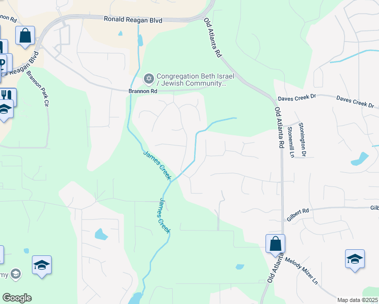 map of restaurants, bars, coffee shops, grocery stores, and more near 1315 Woodland Trace in Cumming