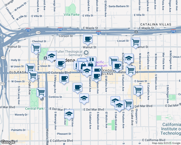 map of restaurants, bars, coffee shops, grocery stores, and more near 256 East Colorado Boulevard in Pasadena