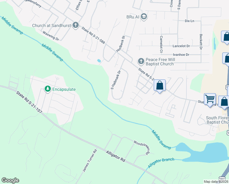 map of restaurants, bars, coffee shops, grocery stores, and more near 2358 South Hallmark Drive in Florence