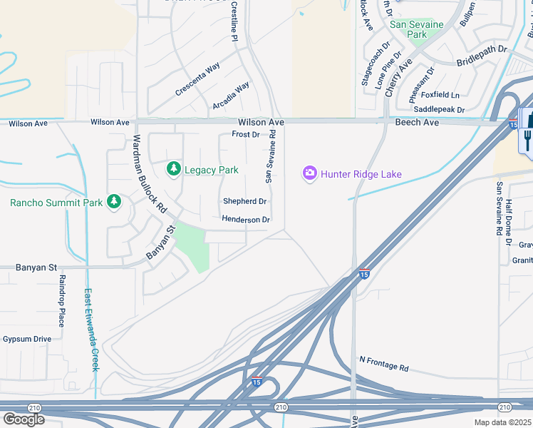 map of restaurants, bars, coffee shops, grocery stores, and more near 14166 Henderson Drive in Rancho Cucamonga
