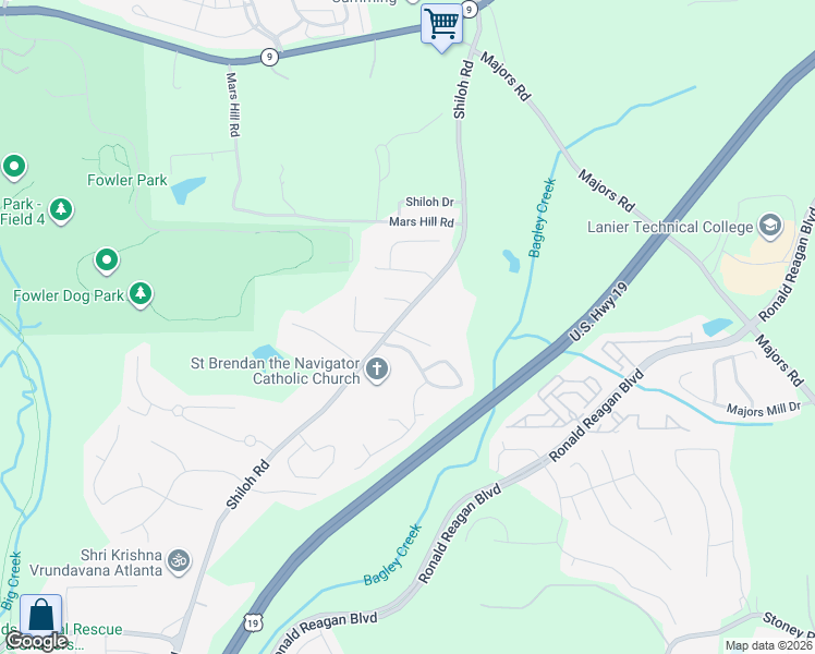 map of restaurants, bars, coffee shops, grocery stores, and more near 4521 Shiloh Road in Cumming