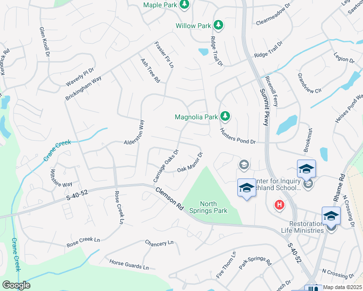 map of restaurants, bars, coffee shops, grocery stores, and more near 304 Carriage Oaks Drive in Columbia
