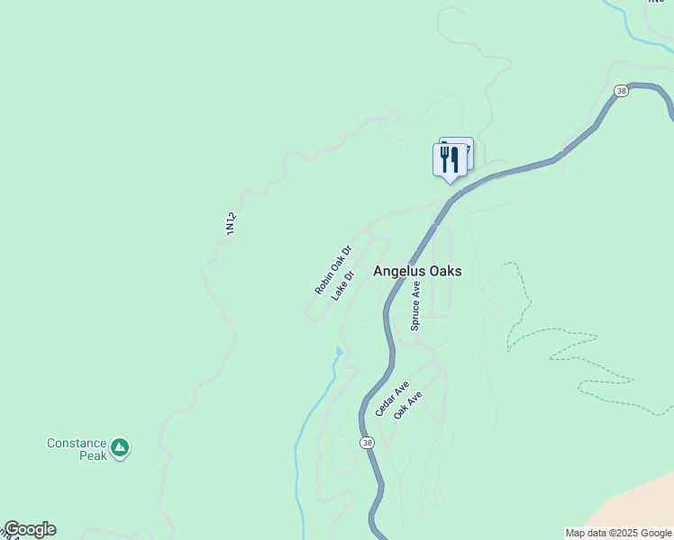 map of restaurants, bars, coffee shops, grocery stores, and more near 5935 Robin Oak Drive in Angelus Oaks
