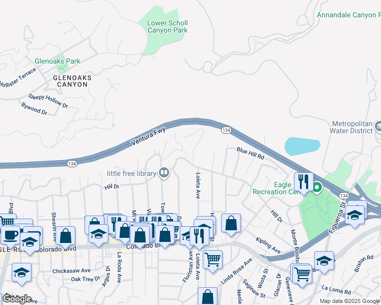 map of restaurants, bars, coffee shops, grocery stores, and more near 5426 Dahlia Drive in Los Angeles