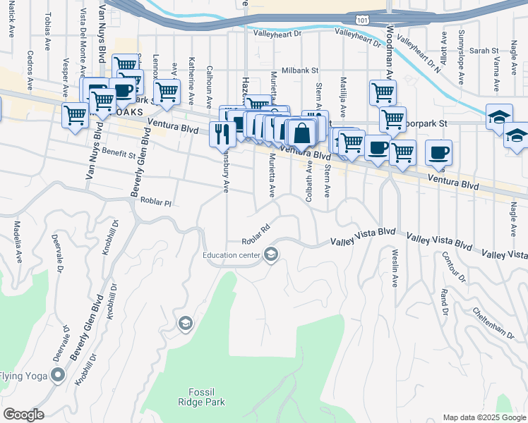 map of restaurants, bars, coffee shops, grocery stores, and more near 14042 Davana Terrace in Los Angeles