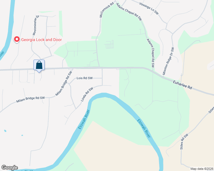 map of restaurants, bars, coffee shops, grocery stores, and more near 25 Linda Road Southwest in Euharlee