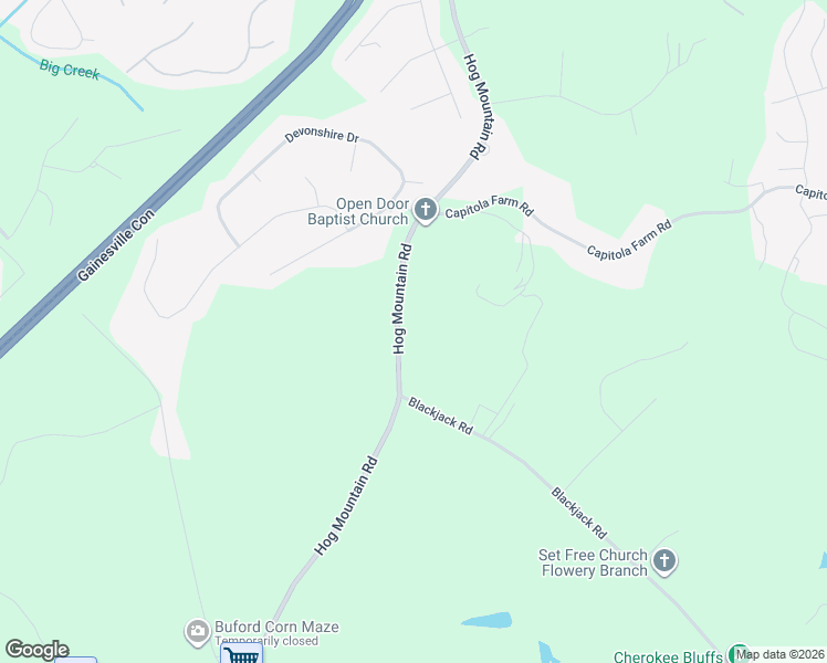 map of restaurants, bars, coffee shops, grocery stores, and more near 5555-5565 Hog Mountain Road in Flowery Branch