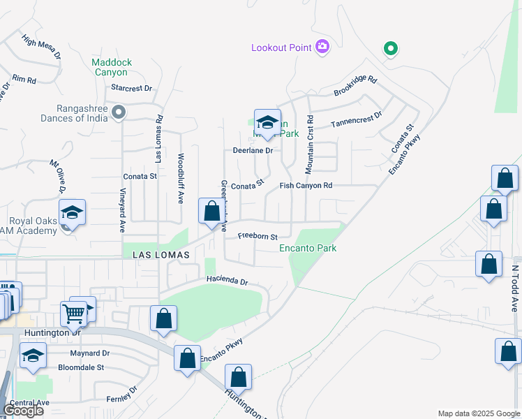 map of restaurants, bars, coffee shops, grocery stores, and more near 3073 Fish Canyon Road in Duarte