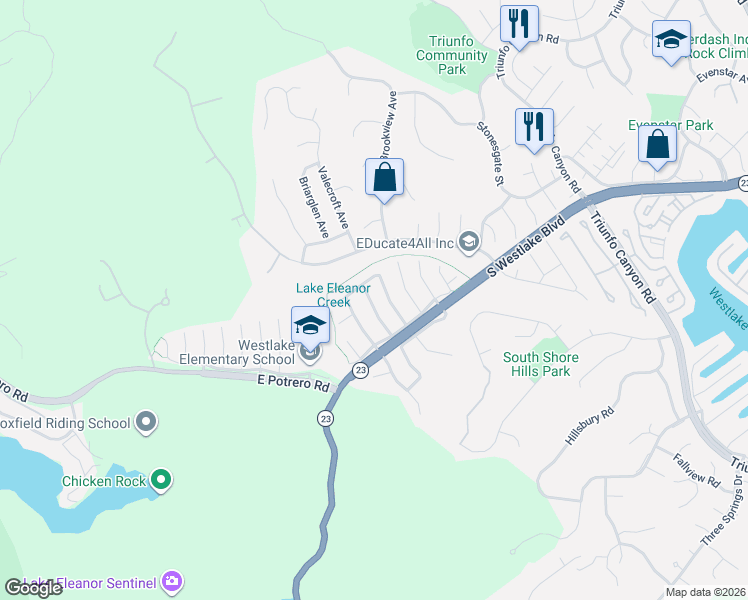 map of restaurants, bars, coffee shops, grocery stores, and more near 1528 Covington Avenue in Westlake Village