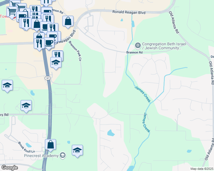 map of restaurants, bars, coffee shops, grocery stores, and more near 950 Ivy Street in Cumming