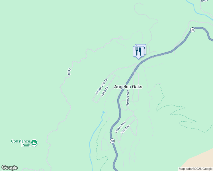 map of restaurants, bars, coffee shops, grocery stores, and more near 5940 Lake Drive in Angelus Oaks