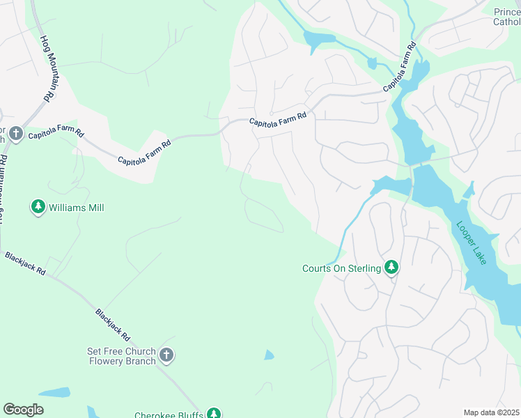 map of restaurants, bars, coffee shops, grocery stores, and more near 6830 Welcome Road in Flowery Branch