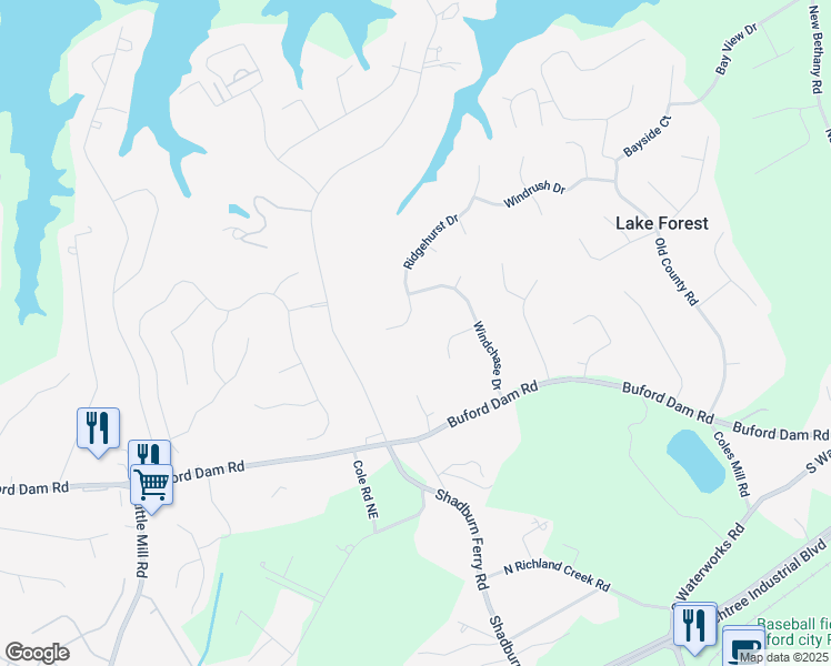 map of restaurants, bars, coffee shops, grocery stores, and more near 2505 Ridgehurst Drive in Buford