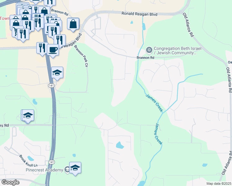 map of restaurants, bars, coffee shops, grocery stores, and more near 950 Ivy Street in Cumming