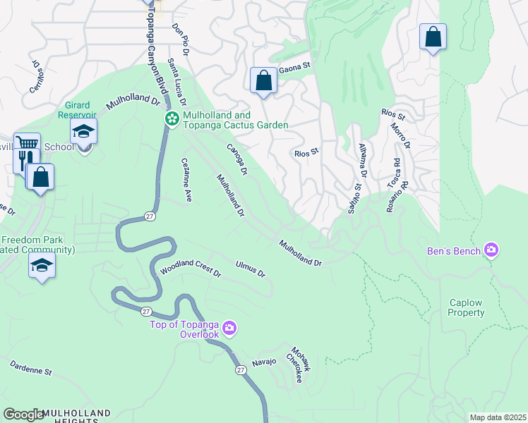 map of restaurants, bars, coffee shops, grocery stores, and more near 4239 Canoga Drive in Los Angeles