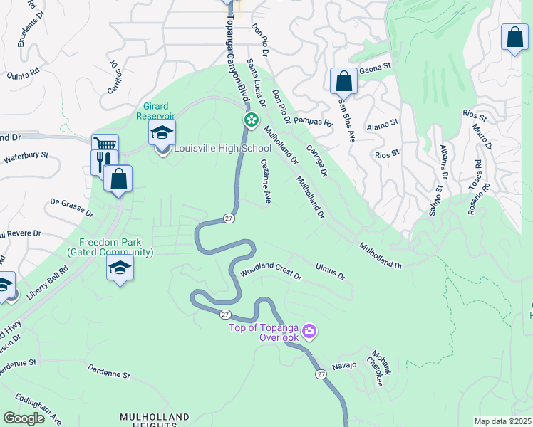 map of restaurants, bars, coffee shops, grocery stores, and more near 4334 Cezanne Avenue in Los Angeles