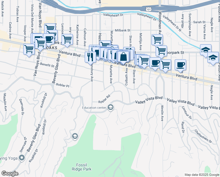 map of restaurants, bars, coffee shops, grocery stores, and more near 14042 Davana Terrace in Los Angeles