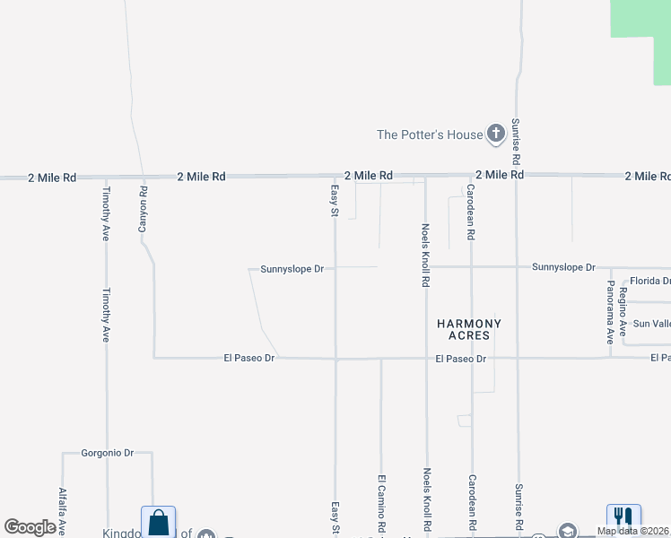map of restaurants, bars, coffee shops, grocery stores, and more near 6300 Easy Street in Twentynine Palms