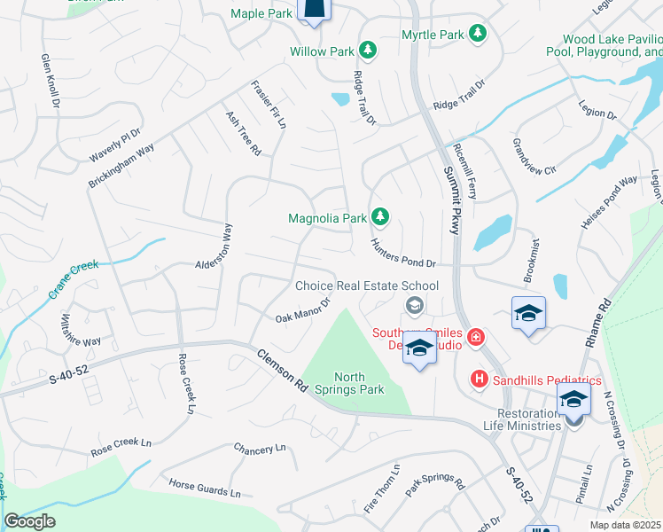 map of restaurants, bars, coffee shops, grocery stores, and more near 318 Oak Manor Drive in Columbia