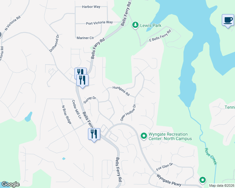 map of restaurants, bars, coffee shops, grocery stores, and more near 3012 Fieldstream Way in Woodstock