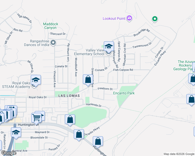 map of restaurants, bars, coffee shops, grocery stores, and more near 535 Bettyhill Avenue in Duarte