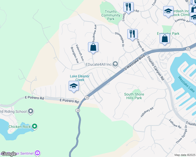 map of restaurants, bars, coffee shops, grocery stores, and more near 1464 Cheswick Place in Westlake Village