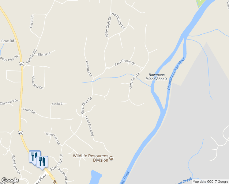 map of restaurants, bars, coffee shops, grocery stores, and more near 3840 High View Court in Cumming