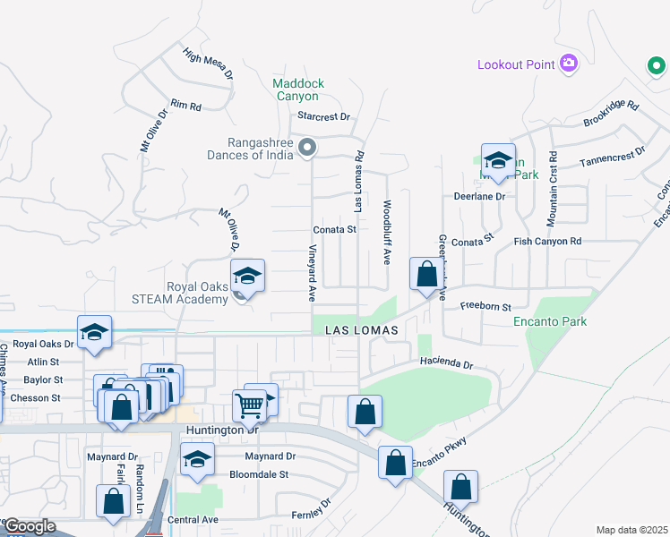 map of restaurants, bars, coffee shops, grocery stores, and more near 621 Fairwood Street in Duarte