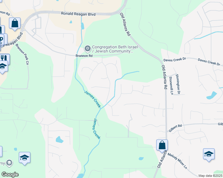 map of restaurants, bars, coffee shops, grocery stores, and more near 1245 Woodland Trace in Cumming