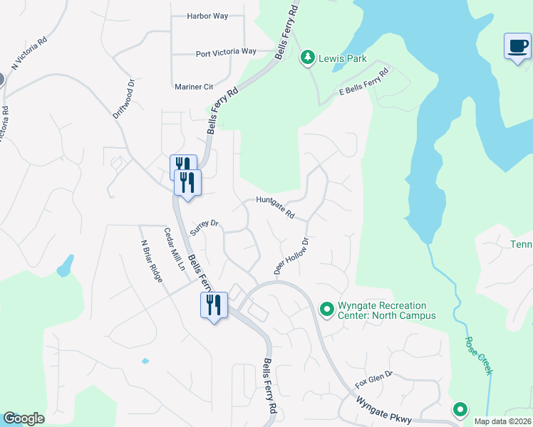 map of restaurants, bars, coffee shops, grocery stores, and more near 3012 Fieldstream Way in Woodstock
