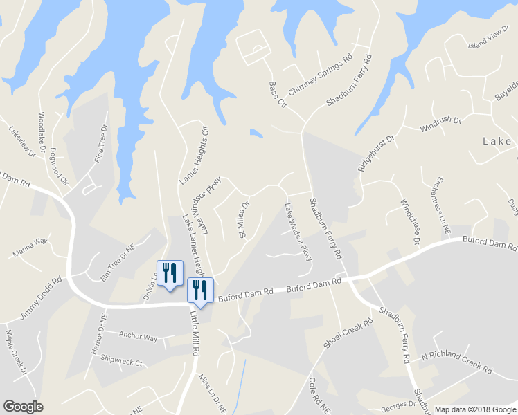 map of restaurants, bars, coffee shops, grocery stores, and more near 2372 Saint Kennedy Lane in Buford